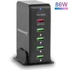 A black multi-port USB charging station with a white base, shown on a white background. Produktbild-Vorschau