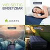 Collage showing the versatility of an inflatable mattress for guests, travel, and camping, with the brand logo and product name. Produktbild-Vorschau