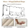 A sketch of a bed with close-up insets of material texture and a hand pressing into a mattress. Produktbild-Vorschau