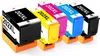 A set of five ink cartridges for a printer, displayed in their orange holders. Produktbild-Vorschau
