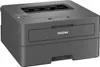 A gray Brother laser printer is shown from a front-side angle against a light gray background. Produktbild-Vorschau