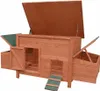 A wooden chicken coop with two nesting boxes and a run, shown with its roof and doors open. Produktbild-Vorschau