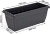 A black rectangular planter box with dimensions indicated by measurement lines and text. Náhľad obrázku produktu