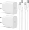Two white USB-C power adapters and three white charging cables are arranged on a white background. Produktbild-Vorschau