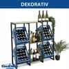 A multi-tiered metal and wood shelf unit designed to hold beverage crates and bottles, with some bottles and a plant displayed. Produktbild-Vorschau