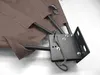 A close-up view of the corner of a brown fabric privacy screen, showing its metal frame and mounting bracket. Produktbild-Vorschau
