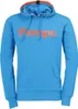 A blue hooded sweatshirt with an orange lining and the brand name 'Kempa' in orange lettering. Voir les images du produit