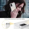 A woman is holding a clear phone case to her ear, and a close-up diagram shows the case's protective features. Podgląd zdjęcia produktu