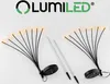 Two mushroom-shaped solar garden lights with LED lights and stakes, along with the LUMILED logo. Produktbild-Vorschau