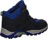A side view of a single blue and black hiking boot. Produktbild-Vorschau