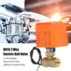 An electric ball valve with an orange actuator is shown in the foreground, with industrial machinery in the blurred background. Produktbild-Vorschau
