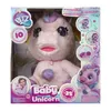 The image shows the retail packaging of a "Baby Unicorn" toy. The packaging is mostly pink and features a large plush unicorn toy inside, along with illustrations and text describing its features. Podgląd zdjęcia produktu
