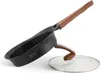 A frying pan with a wooden handle and a glass lid, presented on a white background. Produktbild-Vorschau