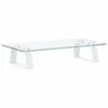 A white monitor stand with a clear glass top and white metal legs, isolated on a white background. Náhled obrázku produktu