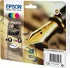 The image shows the packaging of an Epson 16XL multipack of printer ink cartridges, with a close-up of a fountain pen nib in the background. Produktbild-Vorschau