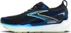 A side view of a black Brooks running shoe with blue and yellow accents. Produktbild-Vorschau