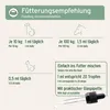 A diagram showing feeding recommendations for pets and horses, along with instructions for use. Produktbild-Vorschau