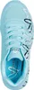 A top-down view of a light blue Skechers sneaker with a butterfly pattern on the side. Produktbild-Vorschau