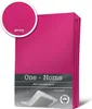A folded pink magenta fitted sheet is shown against a white background. A circular inset shows a close-up of the fabric texture with the word "Jersey" printed on it. Text at the bottom of the image indicates brand and product details. Produktbild-Vorschau