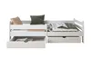 A white wooden children's bed with two drawers, shown against a white background. Produktbild-Vorschau