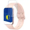 A close-up of a pink smartwatch with a screen protector placed over the screen. Voir les images du produit
