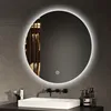 A modern bathroom with a round LED mirror above a sink. Produktbild-Vorschau