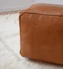 Quadratischer Echtleder Pouf – Karamell - Handgefertigt - Produktbild-Vorschau 3