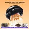 A robot vacuum cleaner is shown from underneath, with an illustration of suction power and examples of debris it can clean. Produktbild-Vorschau