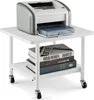 A printer on a two-tier white rolling stand with books on the lower shelf. Produktbild-Vorschau