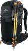 A black outdoor backpack with trekking poles attached. Produktbild-Vorschau