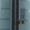 A close-up of a teal suitcase with a TSA lock and combination lock. Produktbild-Vorschau