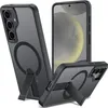 Three views of a black smartphone case with a kickstand and a magnetic ring. Anteprima dell’immagine prodotto