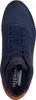 Top-down view of a navy blue sneaker with brown accents. Voir les images du produit