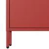 Close-up view of the lower section of a red metal cabinet or wardrobe with its legs. Náhľad obrázku produktu