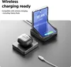 A foldable phone and earbuds case are shown on a charging pad, with a charging cable nearby. Produktbild-Vorschau