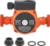 A circulator pump with various specifications and address details printed on it. Two threaded connectors and two circular gaskets are placed below the pump. Anteprima dell’immagine prodotto