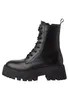 A black leather combat boot with a thick sole is shown from the side against a white background. Produktbild-Vorschau