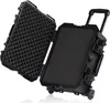 A black transport case with wheels and foam padding, shown open. Produktbild-Vorschau
