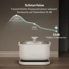 A white Petlibro drinking fountain is shown in front of a neutral background, with a graphic overlay illustrating noise reduction. Produktbild-Vorschau