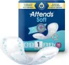 A package of Attends Soft incontinence pads with one pad shown in the foreground. Produktbild-Vorschau