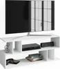 A white TV stand with a television and electronic devices on it. Podgląd zdjęcia produktu