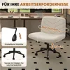 A white office chair is shown in a room with desks and windows in the background. Text overlays highlight features of the chair. Produktbild-Vorschau
