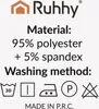 A clothing care label with material composition and washing instructions. Podgląd zdjęcia produktu