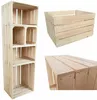 A collage of images showing wooden crates, including a stacked shelving unit and close-ups of individual crates. Produktbild-Vorschau