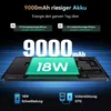 A marketing image showcasing a tablet's battery and charging features. Produktbild-Vorschau