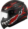 A black motorcycle helmet with a red and white graphic design. Produktbild-Vorschau