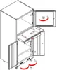 An isometric line drawing of an industrial PC cabinet on wheels, showing open doors and a pull-out shelf with dimensions indicated. Produktbild-Vorschau