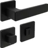 A set of black matte door handles and locks on a white background. Produktbild-Vorschau