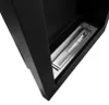A close-up view of the burner of a black ethanol fireplace. Voir les images du produit