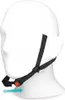 A white mannequin head wearing a black helmet strap with a red adjustment buckle. Produktbild-Vorschau